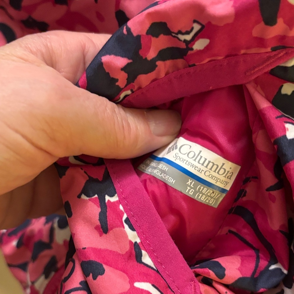 Columbia Kids Reversible Windbreaker Jacket Pink Floral Print XL 18/20 - Picture 2 of 8